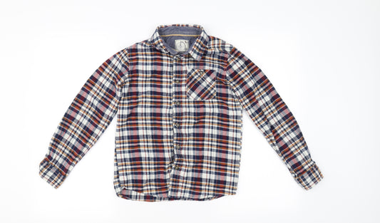 Front view of TU boys’ red check basic button-up, size 11, years