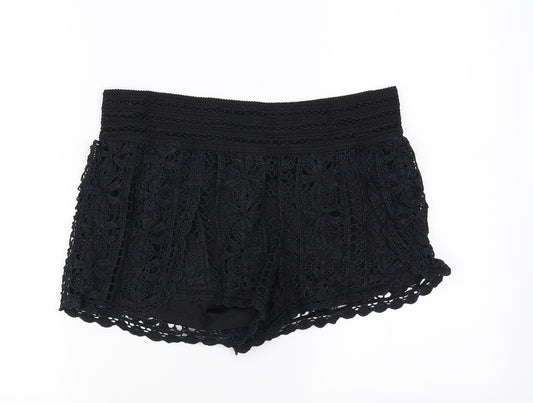 Front view of Rewind women’s black sweat shorts, size L