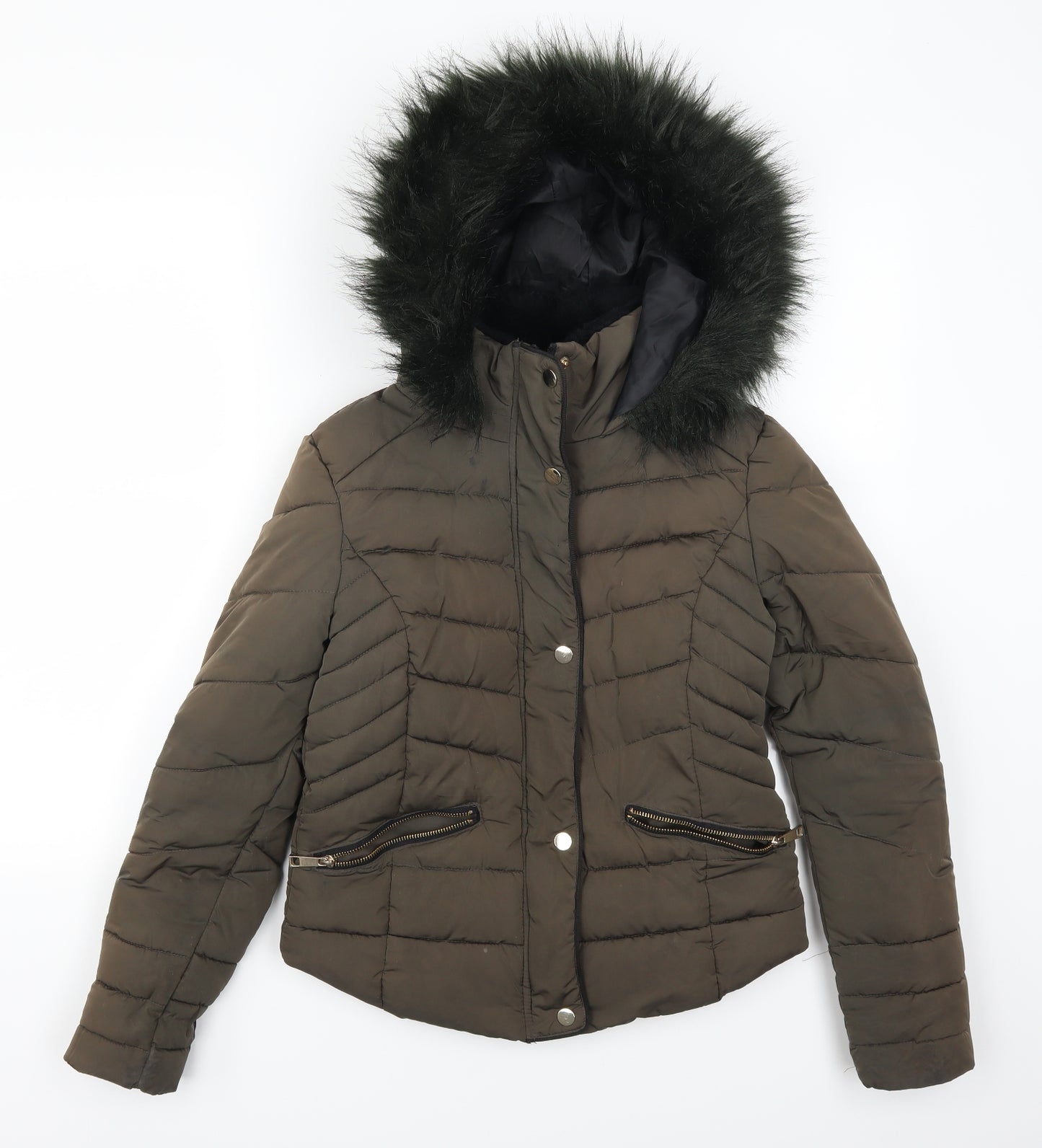 Primark Womens Brown   Quilted Coat Size 4