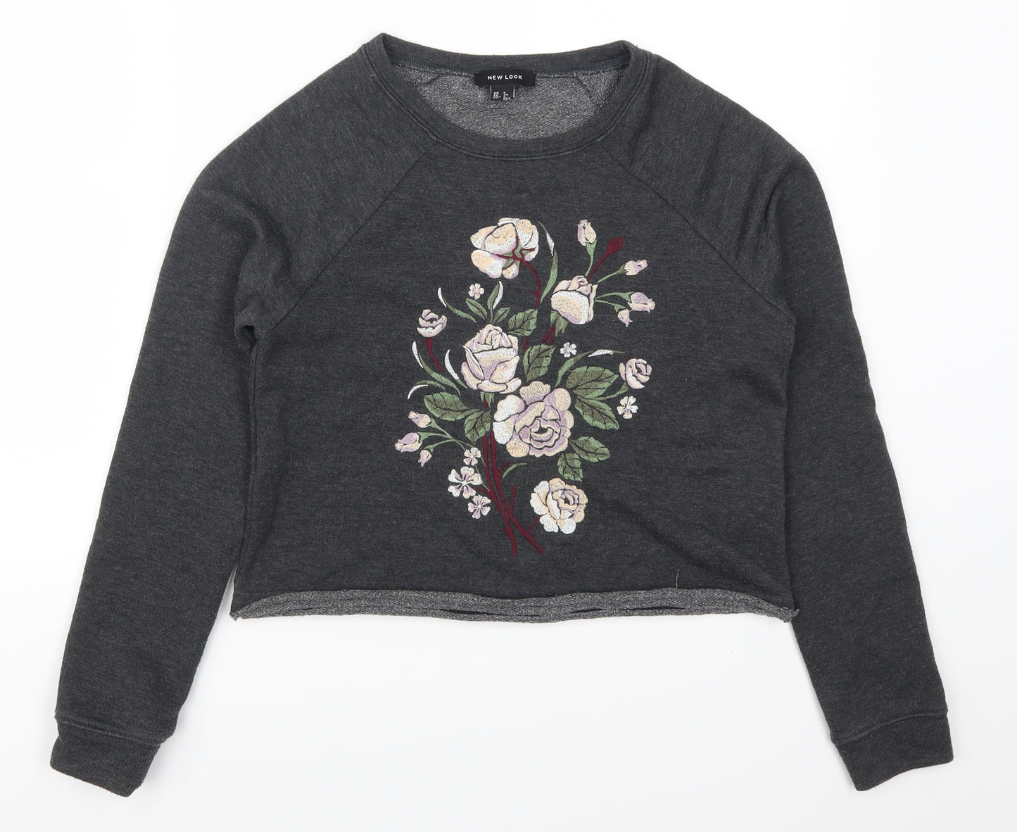 New Look Womens Grey Floral  Henley Sweatshirt Size 6
