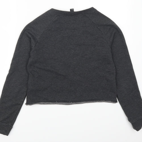 New Look Womens Grey Floral  Henley Sweatshirt Size 6