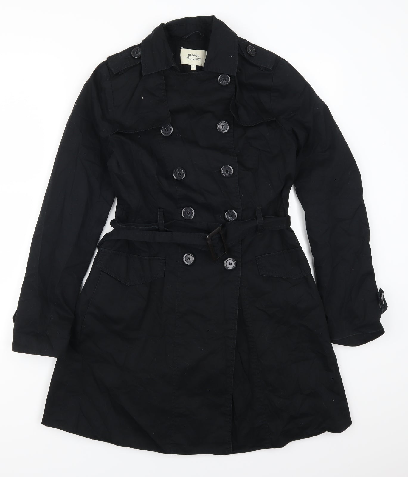 Papaya Womens Black   Trench Coat Coat Size 8
