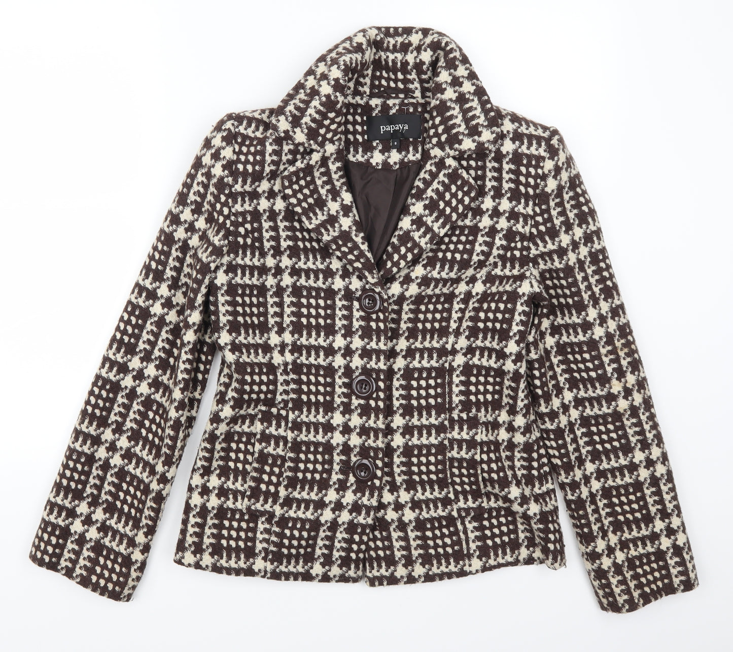 Papaya Womens Brown Check  Jacket Coat Size 8