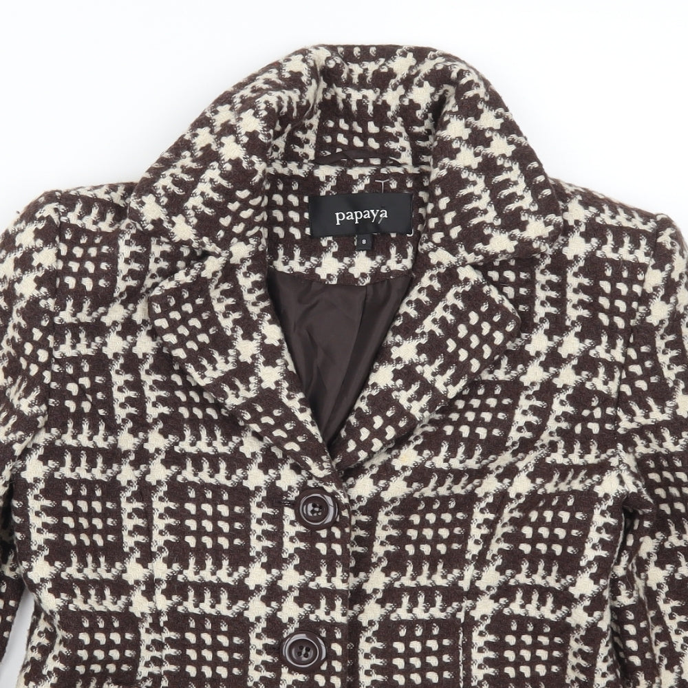 Papaya Womens Brown Check  Jacket Coat Size 8