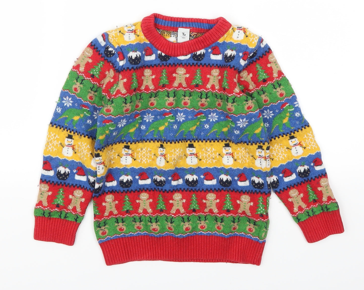 TU Boys Multicoloured Geometric  Pullover Jumper Size 5-6 Years  - Christmas Prints