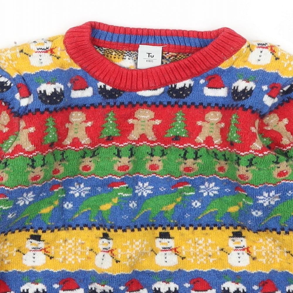 TU Boys Multicoloured Geometric  Pullover Jumper Size 5-6 Years  - Christmas Prints