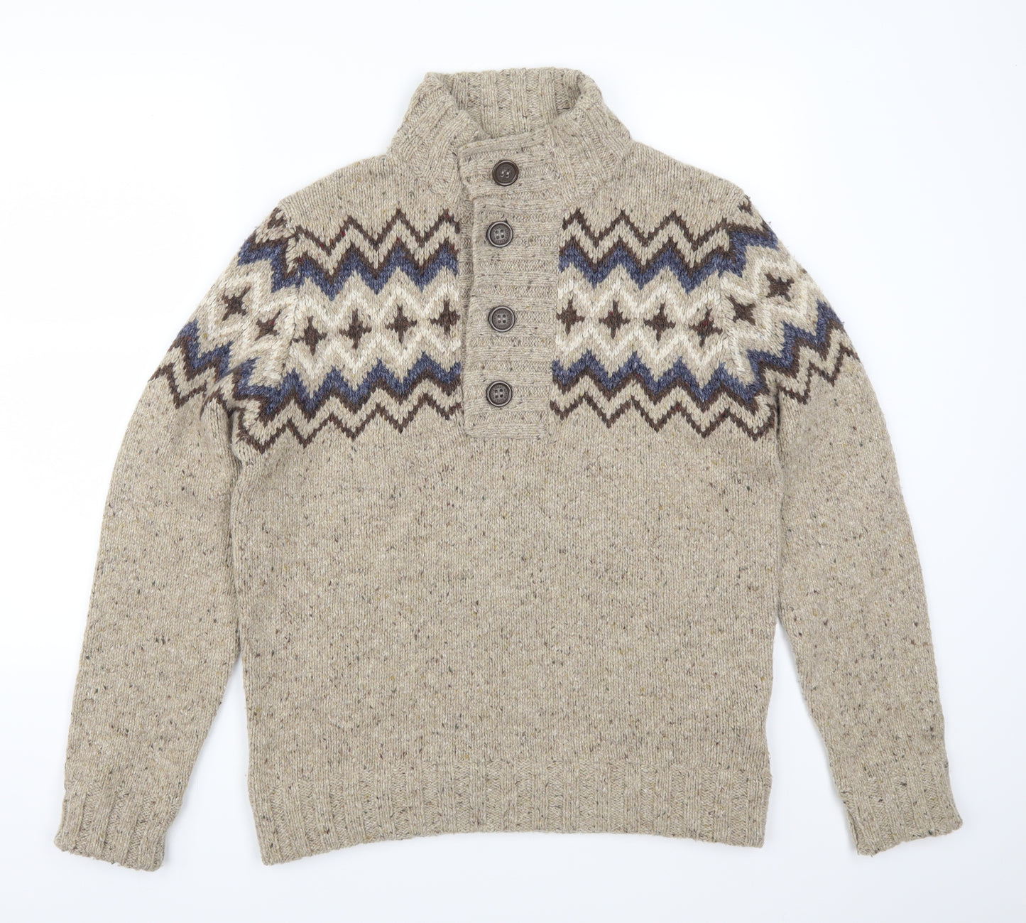 Marks and Spencer Mens Beige Geometric  Pullover Jumper Size M  - Zig Zag