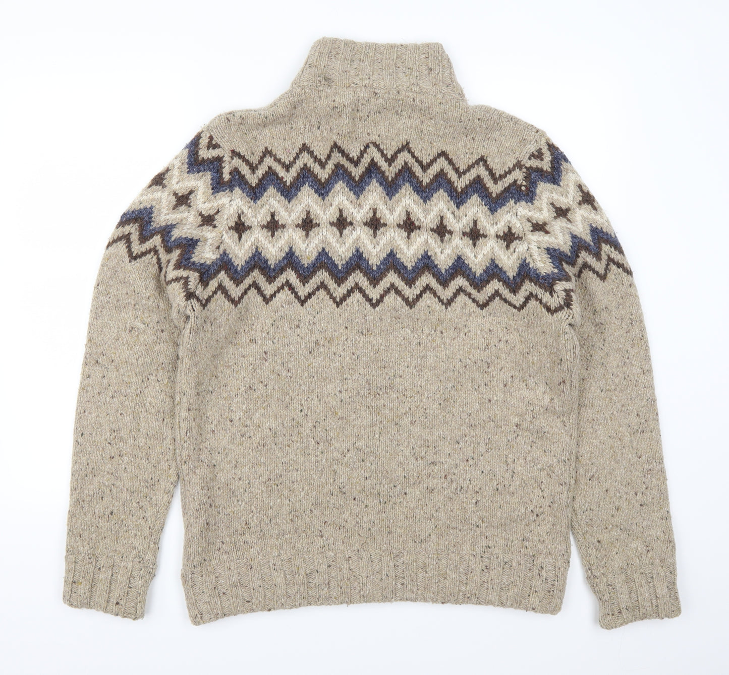 Marks and Spencer Mens Beige Geometric  Pullover Jumper Size M  - Zig Zag