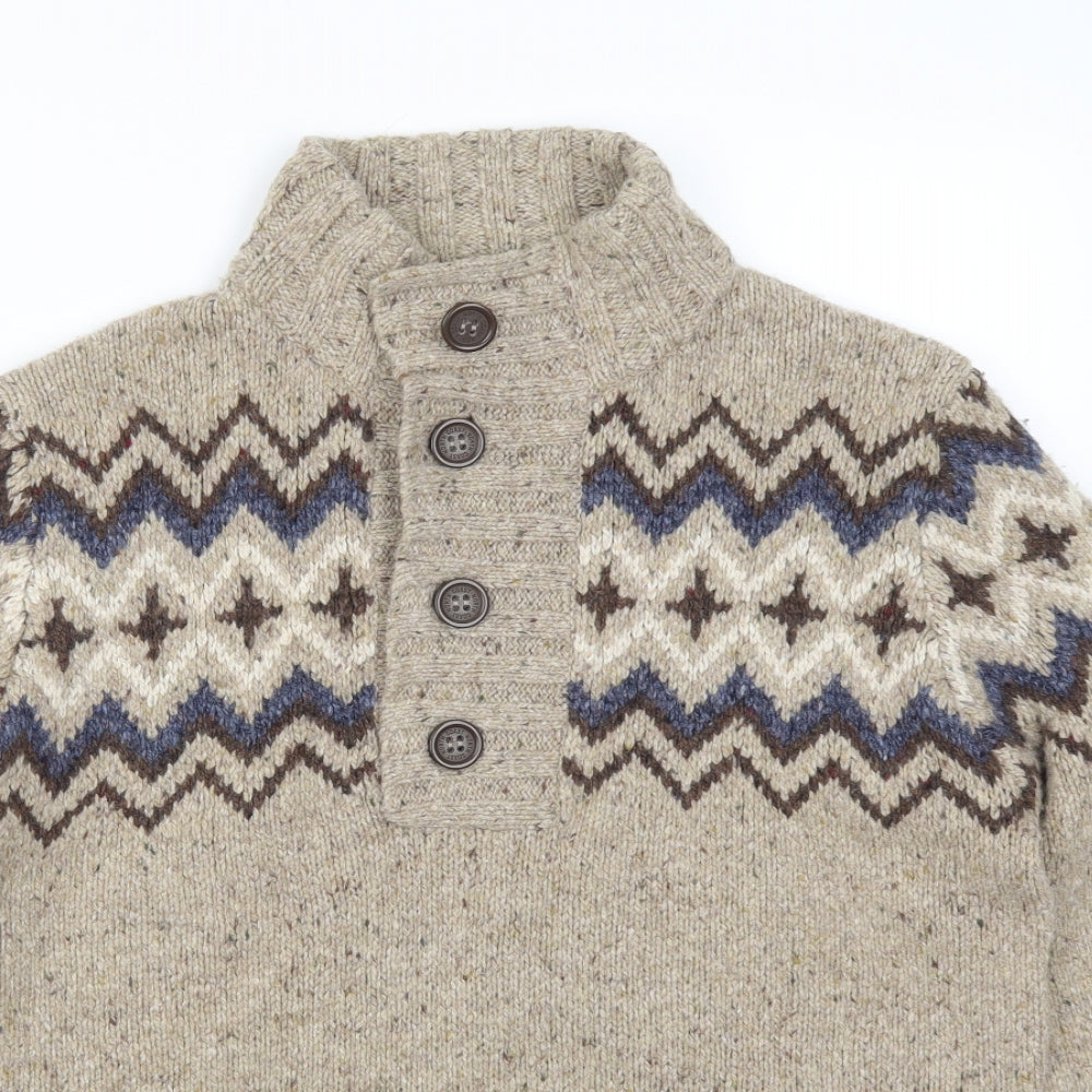 Marks and Spencer Mens Beige Geometric  Pullover Jumper Size M  - Zig Zag