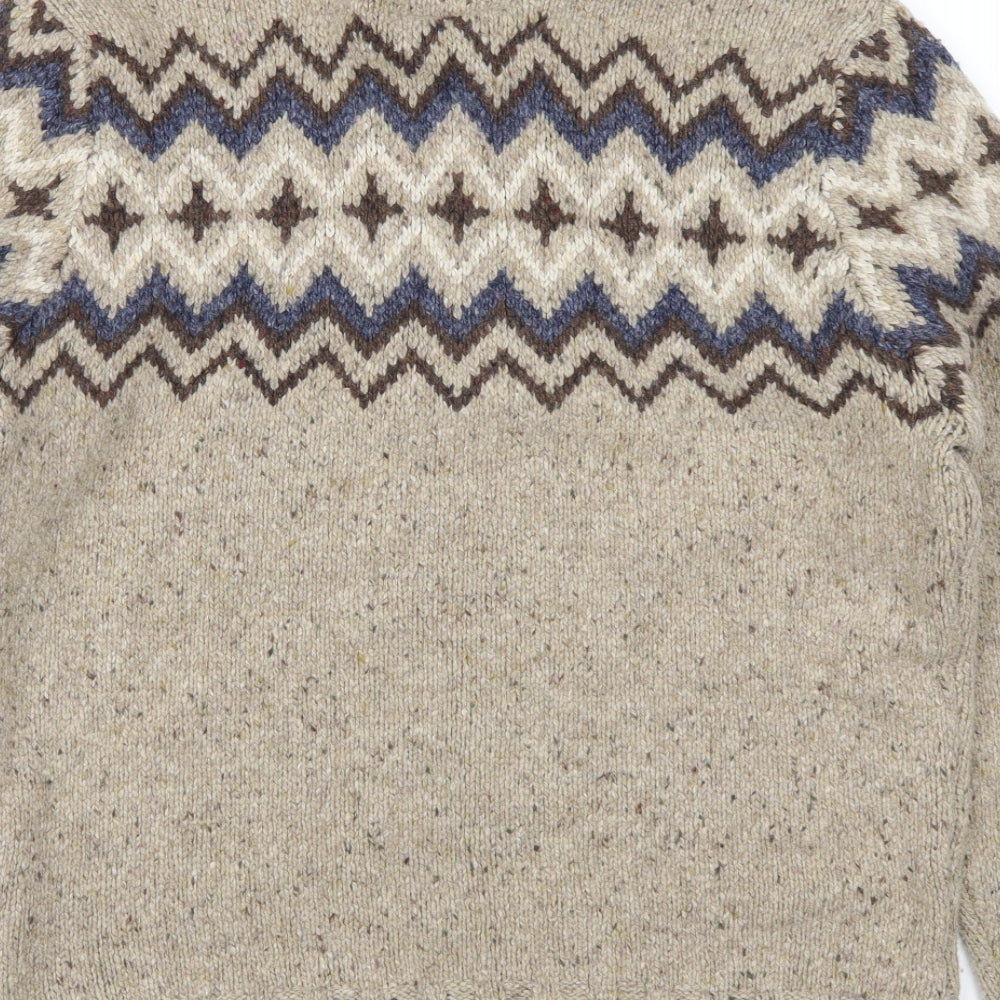 Marks and Spencer Mens Beige Geometric  Pullover Jumper Size M  - Zig Zag
