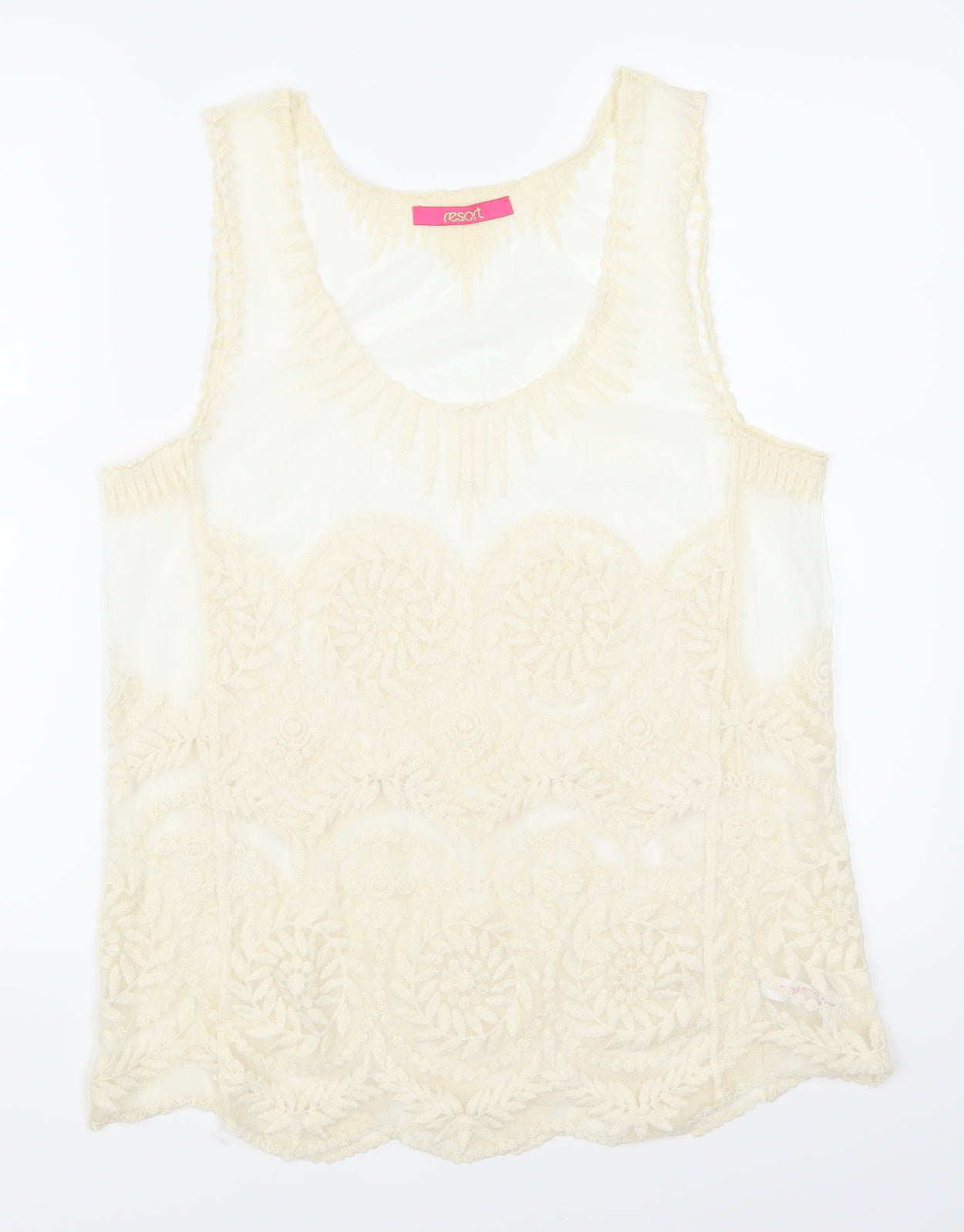 Resort Womens Beige Geometric Lace Basic Tank Size 8