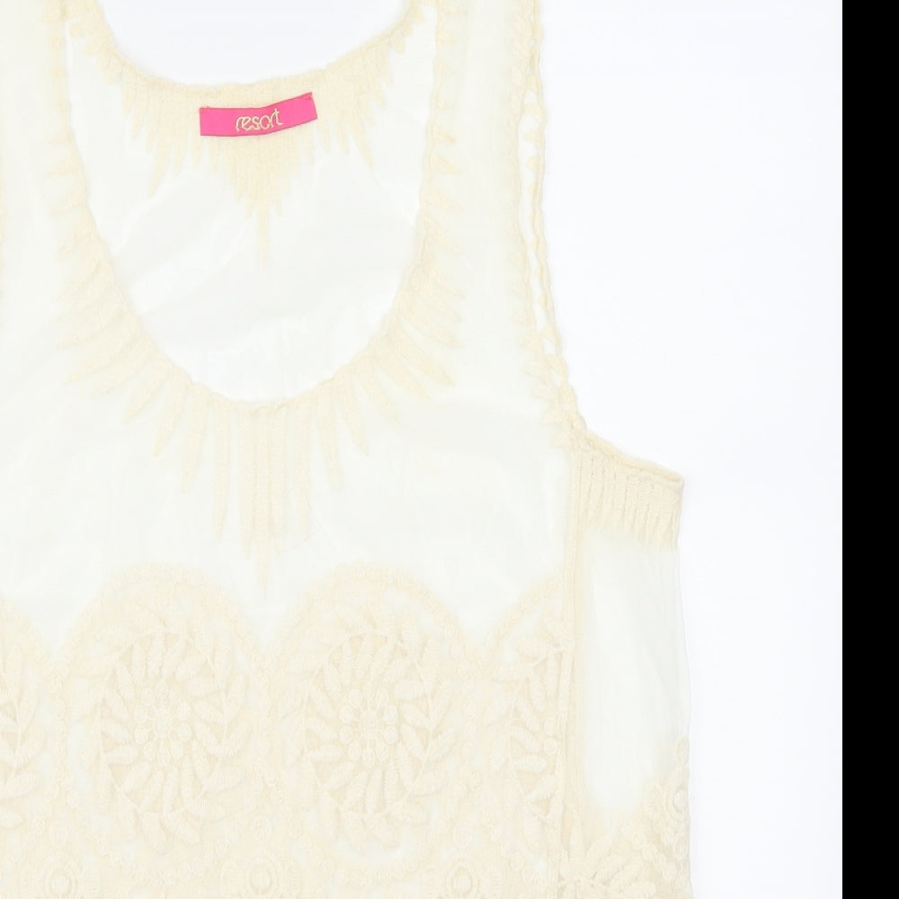 Resort Womens Beige Geometric Lace Basic Tank Size 8