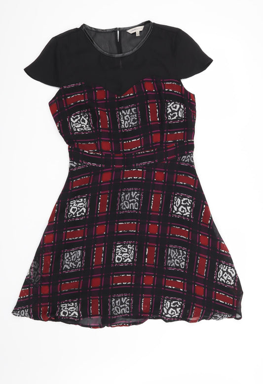 Front view of Marks & Spencer women’s red check skater dress, size UK 10