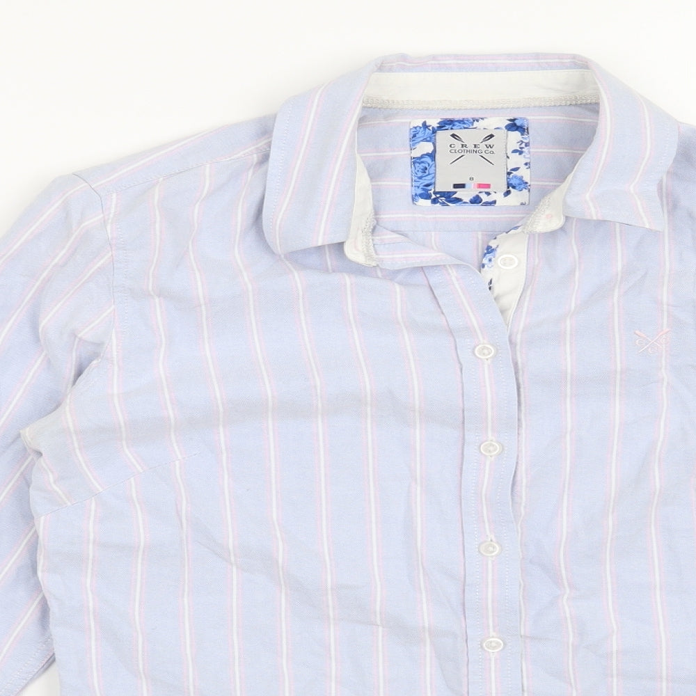 Crew Clothing Co Womens Blue Striped  Basic Button-Up Size 8