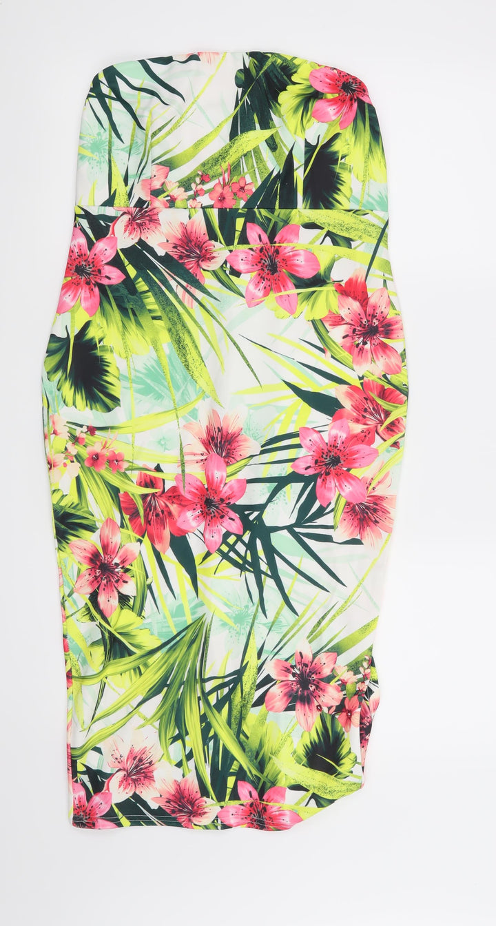 Boohoo Womens White Floral Bodycon Size 12