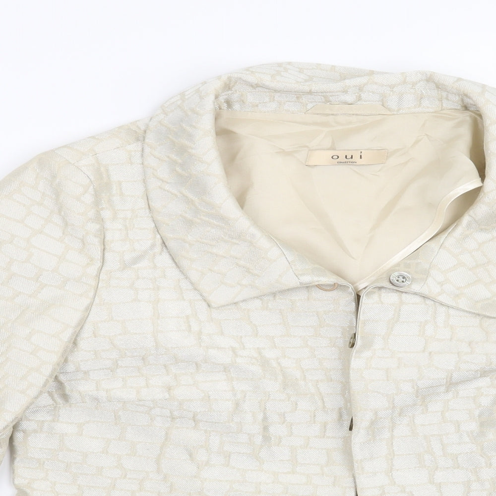 Oui Womens Beige Geometric  Jacket Blazer Size 12