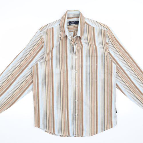 Easy Mens Brown Striped   Button-Up Size S