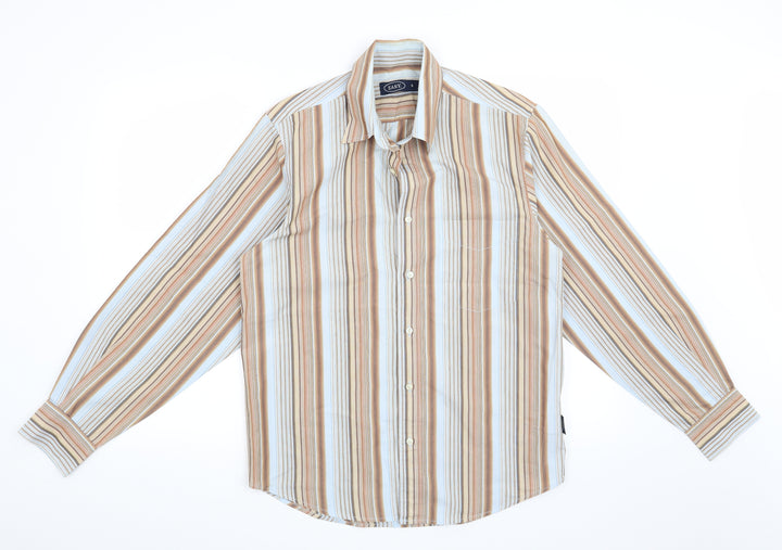 Easy Mens Brown Striped   Button-Up Size S