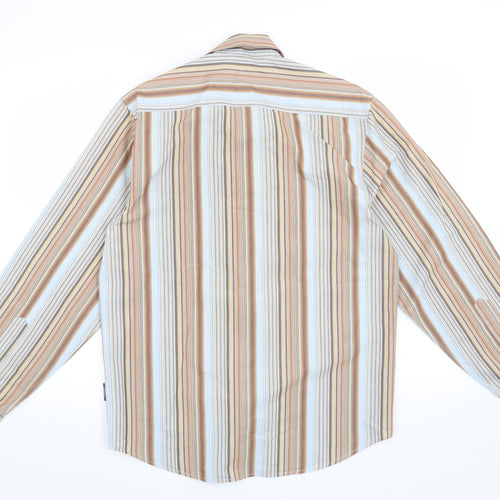 Easy Mens Brown Striped   Button-Up Size S
