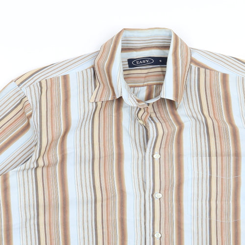 Easy Mens Brown Striped   Button-Up Size S