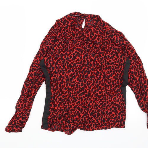 Preworn Womens Red Animal Print  Basic Blouse Size 10