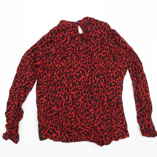 Preworn Womens Red Animal Print  Basic Blouse Size 10