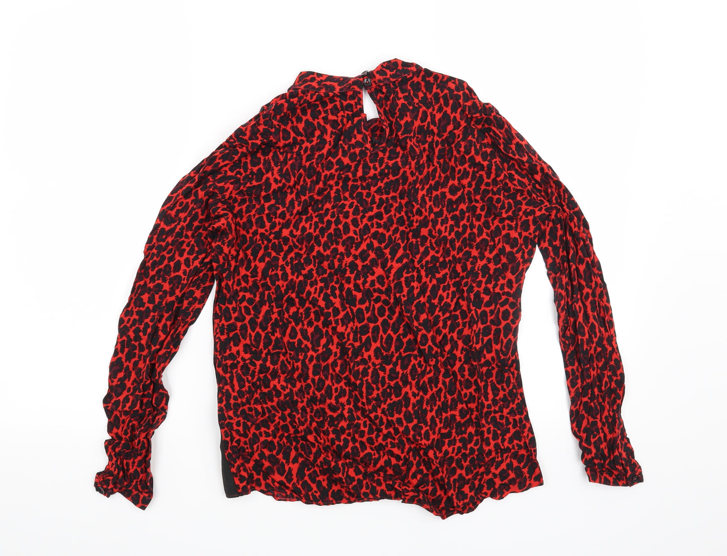 Preworn Womens Red Animal Print  Basic Blouse Size 10