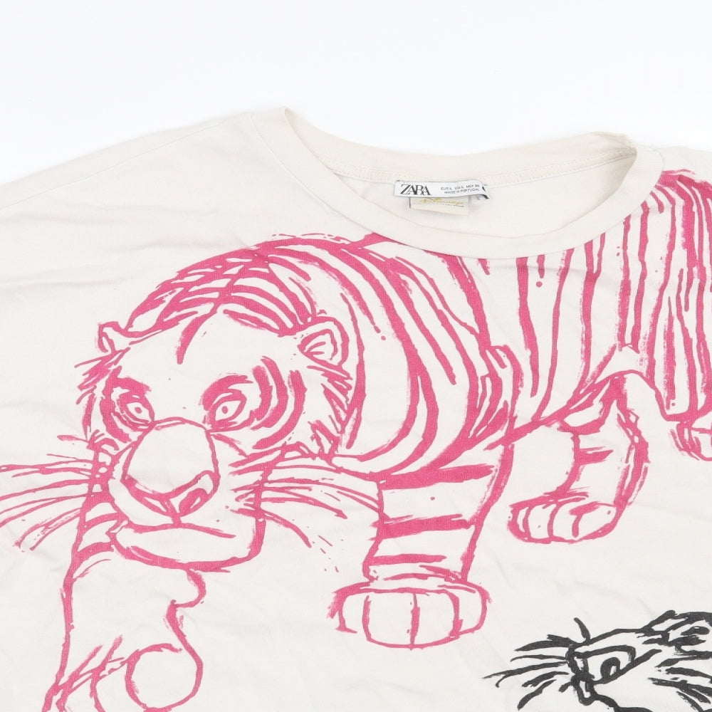 Zara Womens White   Basic T-Shirt Size L  - Disney The Jungle Book