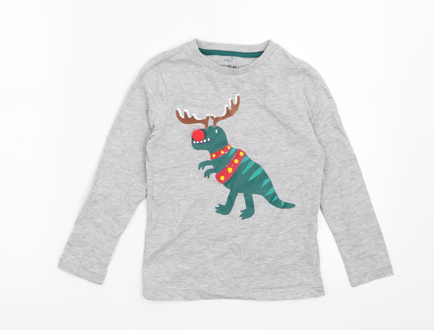 Marks and Spencer Boys Grey   Basic T-Shirt Size 4-5 Years  - Christmas Dinosaur