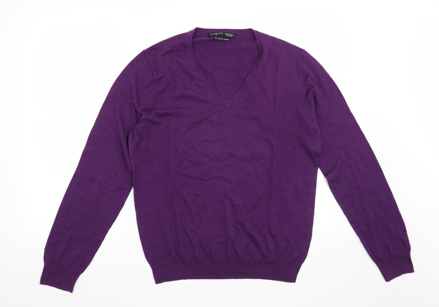 Zara Mens Purple   Henley Jumper Size M