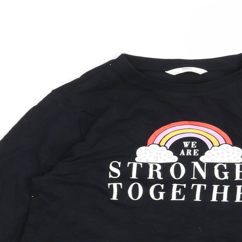 Marks and Spencer Girls Black   Basic T-Shirt Size 8-9 Years  - We are stronger together