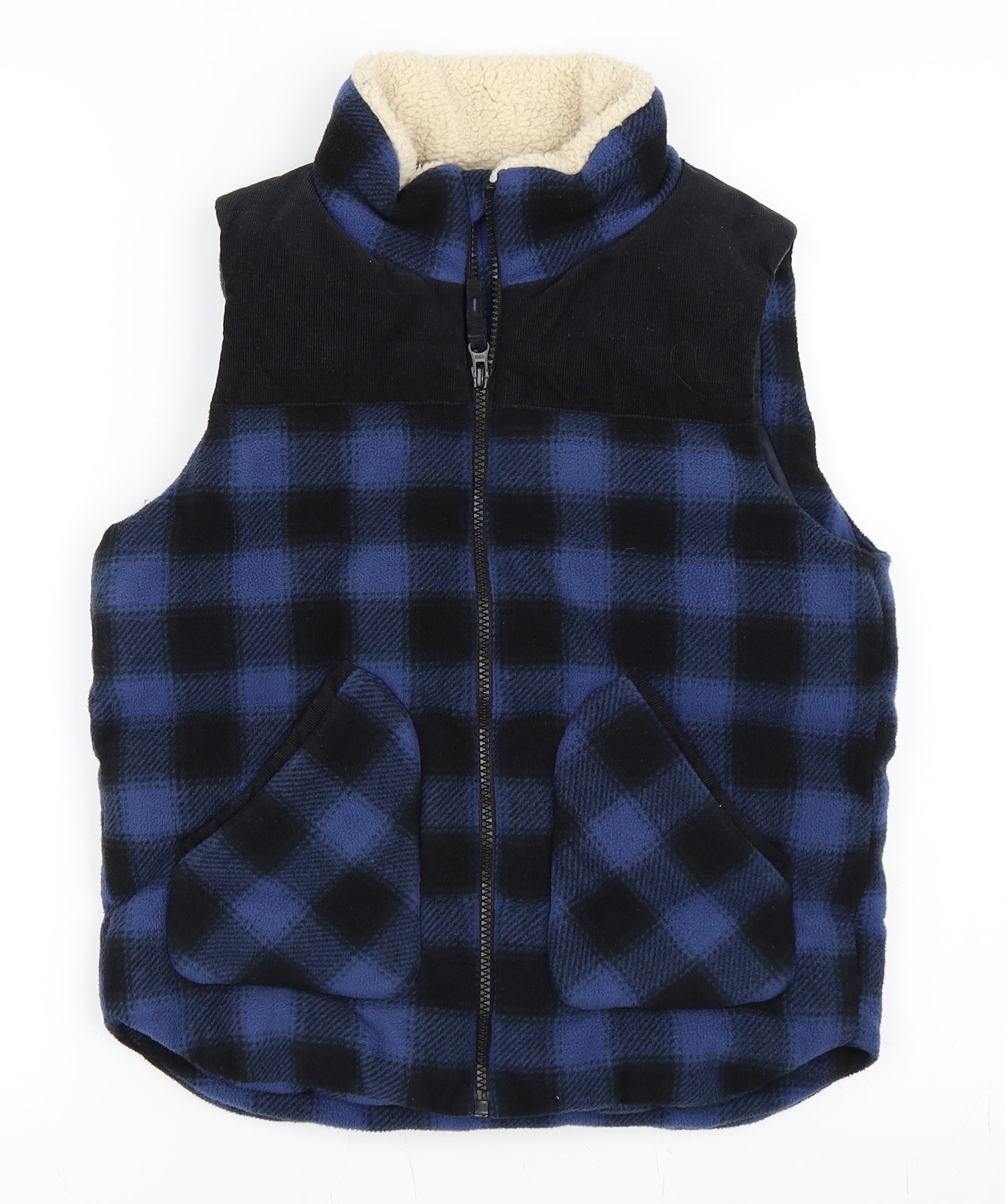 UNI QLO Boys Blue Check  Gilet Jacket Size 11 Years