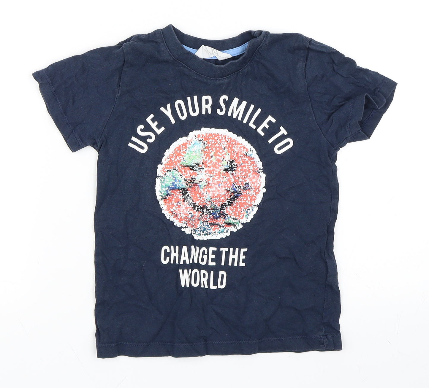 H&M Boys Blue   Basic T-Shirt Size 4-5 Years  - change the world