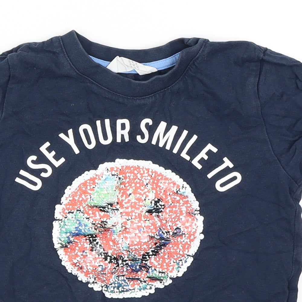 H&M Boys Blue   Basic T-Shirt Size 4-5 Years  - change the world