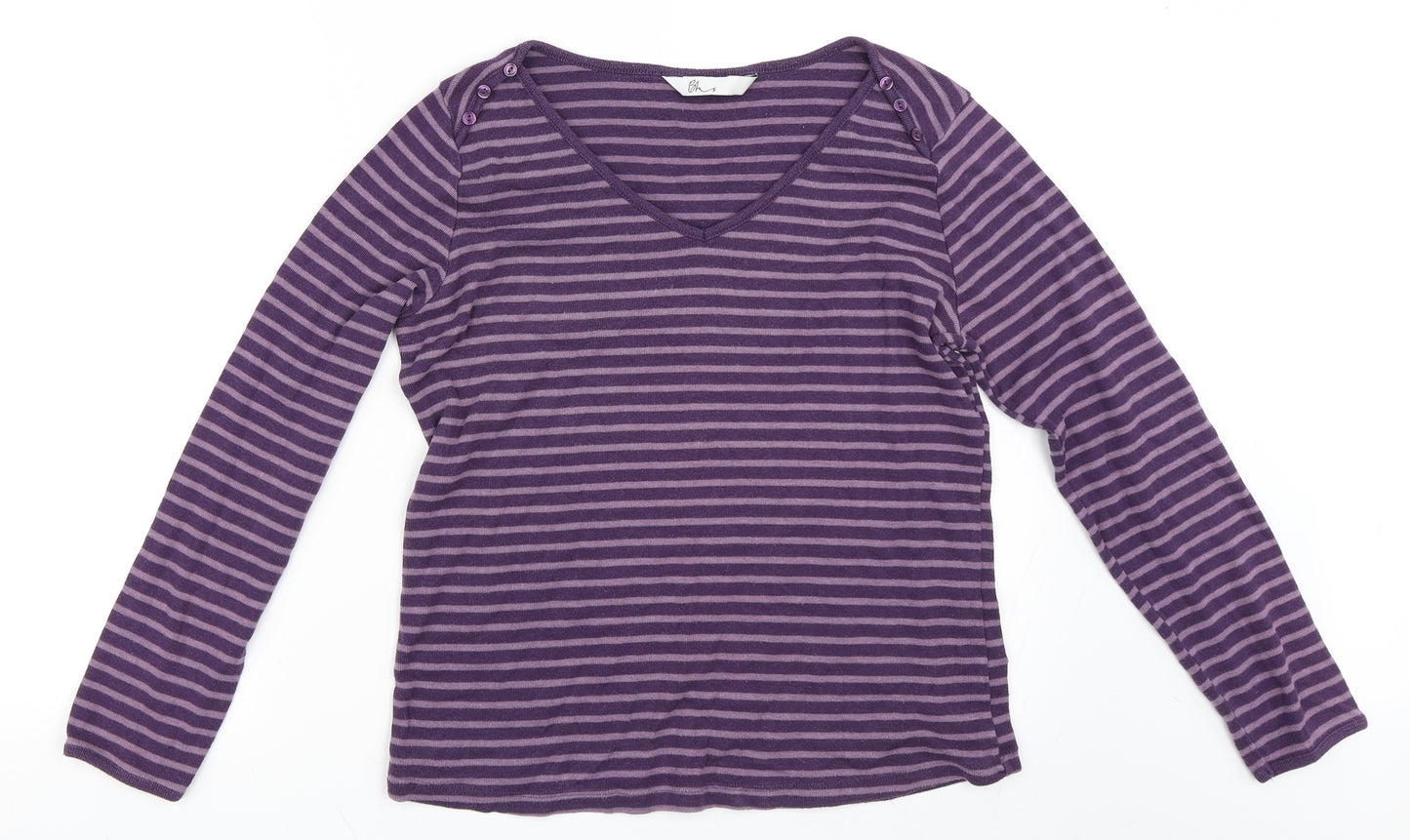 BHS Womens Purple Striped  Basic T-Shirt Size 14