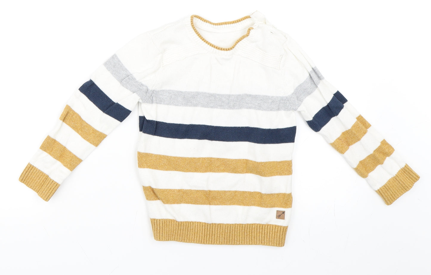 Preworn Boys White Striped  Pullover Jumper Size 3-4 Years