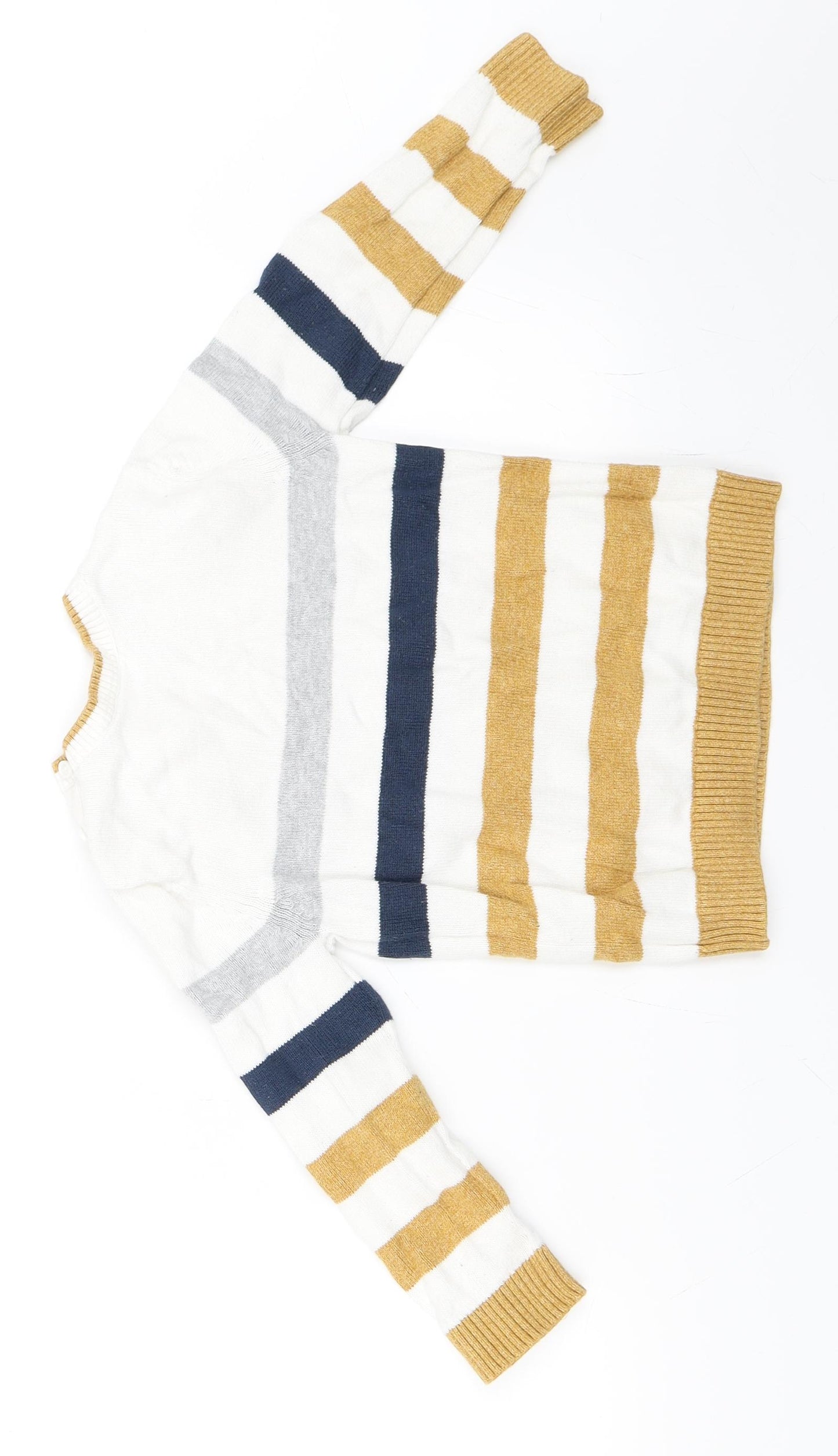 Preworn Boys White Striped  Pullover Jumper Size 3-4 Years