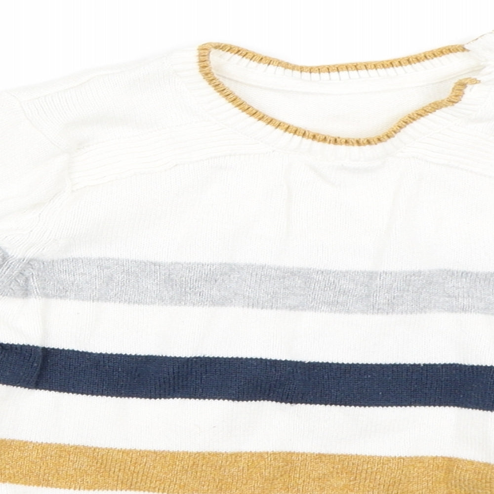 Preworn Boys White Striped  Pullover Jumper Size 3-4 Years