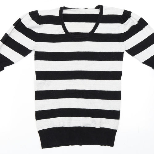 Preworn Girls Silver Striped  Pullover Jumper Size 12-13 Years