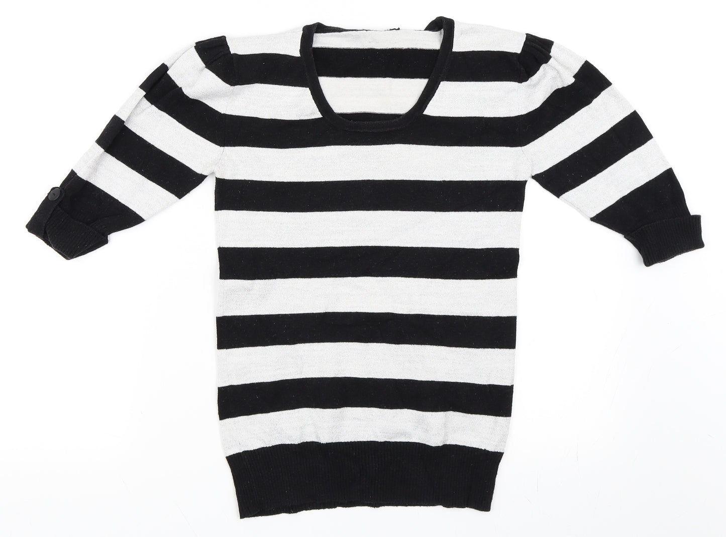 Preworn Girls Silver Striped  Pullover Jumper Size 12-13 Years
