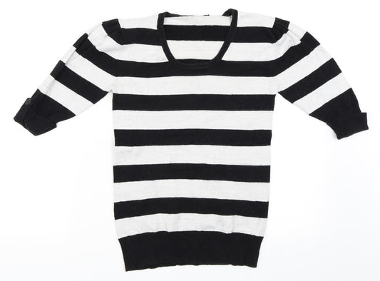 Preworn Girls Silver Striped  Pullover Jumper Size 12-13 Years