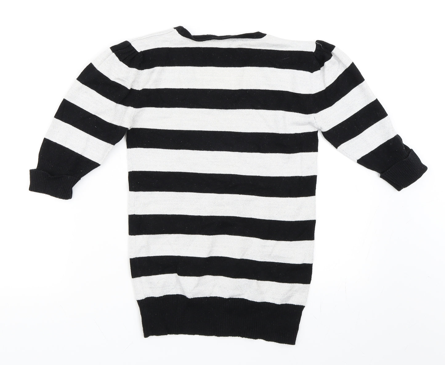 Preworn Girls Silver Striped  Pullover Jumper Size 12-13 Years