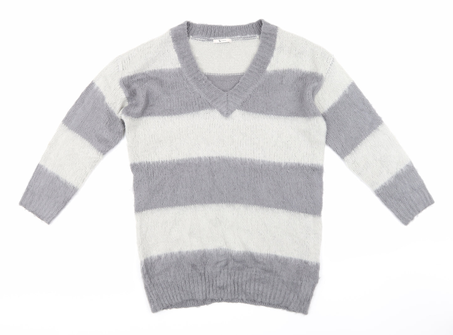 TU Womens Grey Striped Knit Pullover Jumper Size S