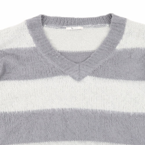 TU Womens Grey Striped Knit Pullover Jumper Size S