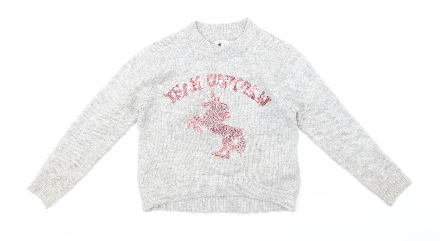 Primark Girls Grey  Knit Pullover Jumper Size 7-8 Years