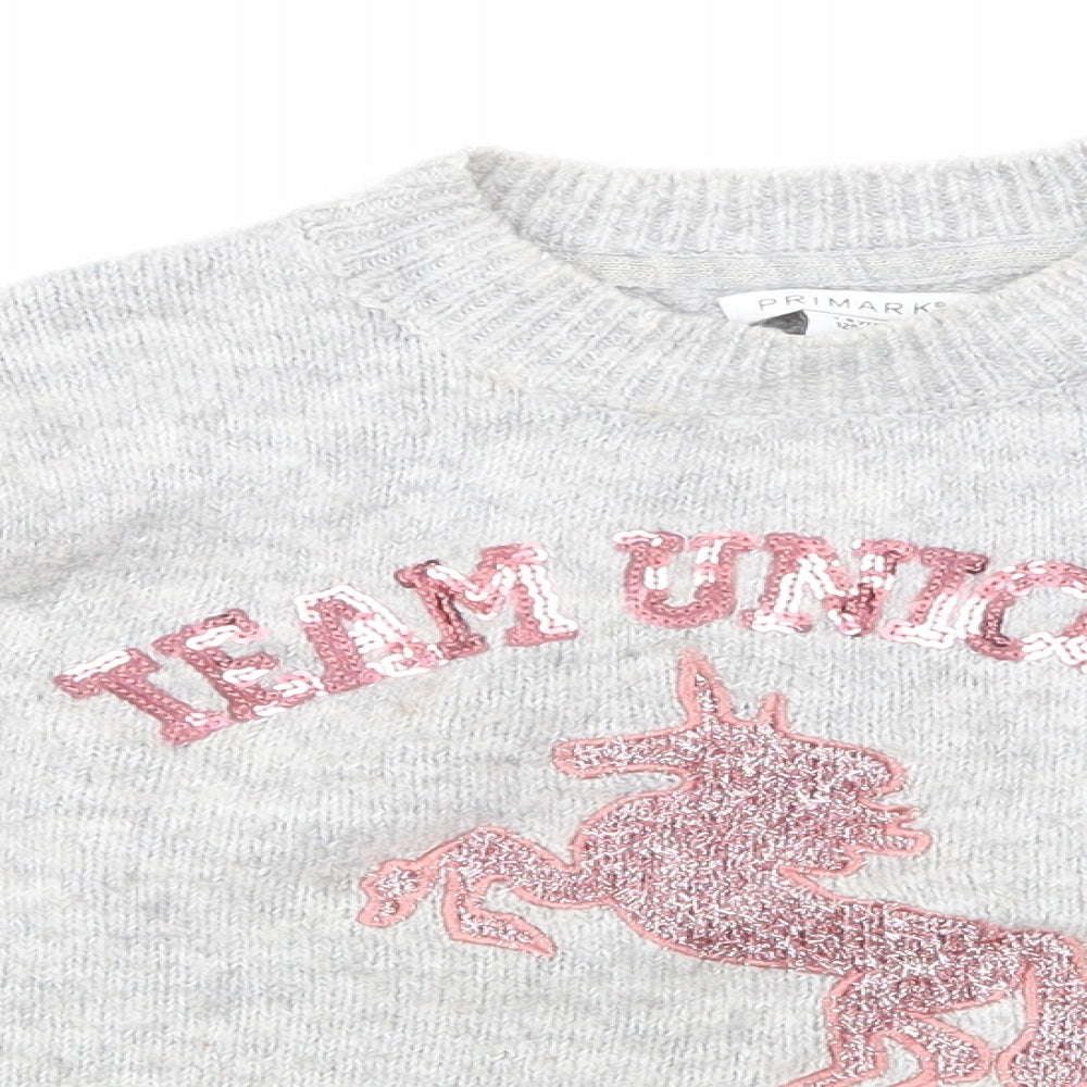 Primark Girls Grey  Knit Pullover Jumper Size 7-8 Years