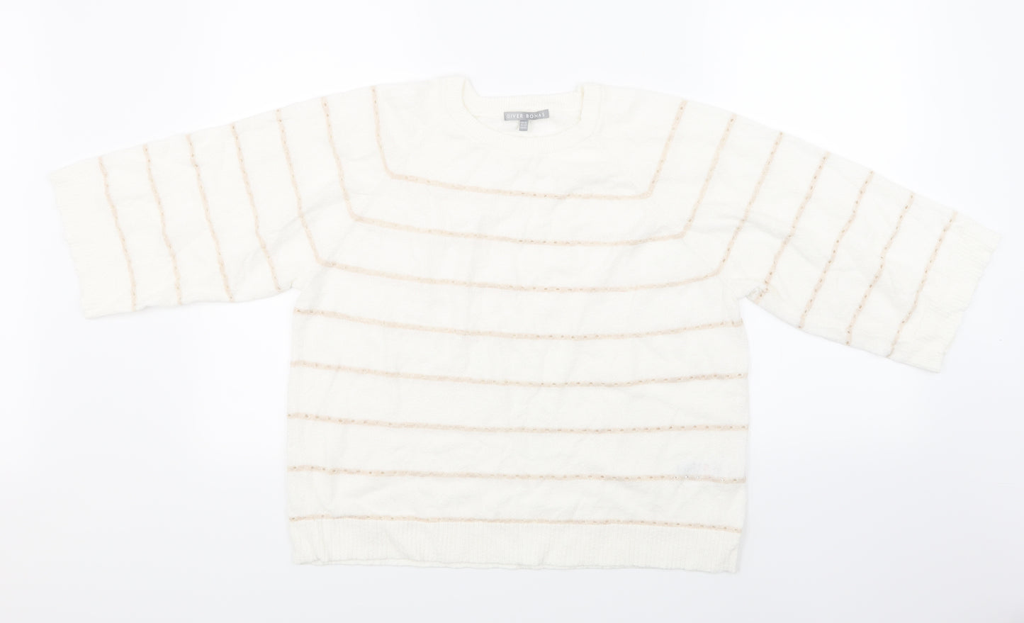 Oliver Bonas Womens White Striped Knit Pullover Jumper Size 14