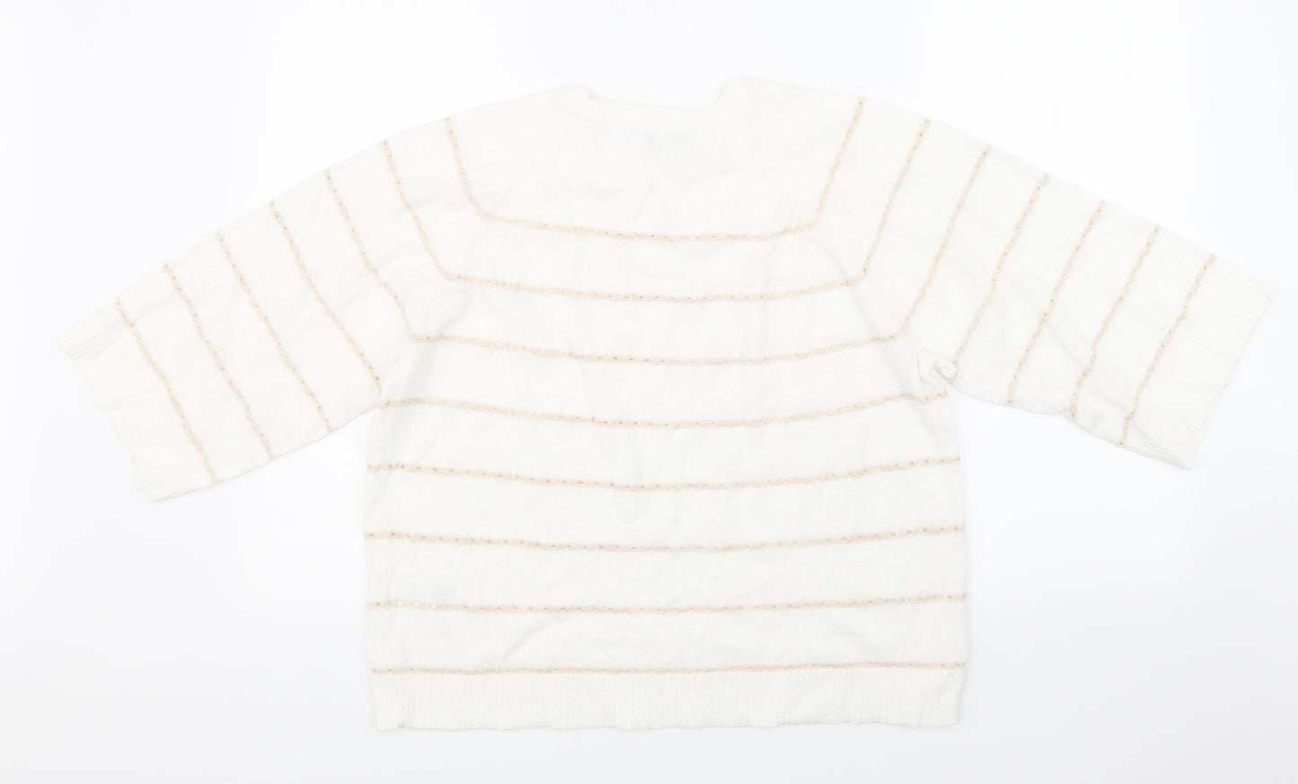Oliver Bonas Womens White Striped Knit Pullover Jumper Size 14