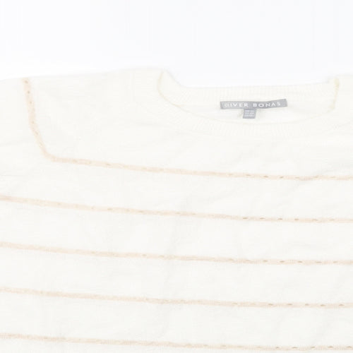 Oliver Bonas Womens White Striped Knit Pullover Jumper Size 14