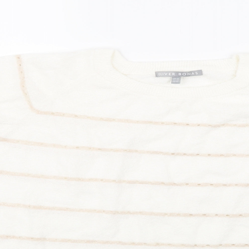 Oliver Bonas Womens White Striped Knit Pullover Jumper Size 14